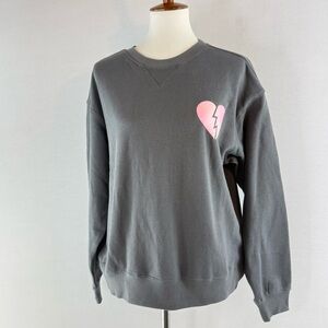 WILD FOX NWT Charcoal Pink Broken Heart Graphic Crewneck Sweatshirt
